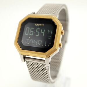 Nixon Siren Two Tone Steel Milanese 36mm Digital Watch Tide Chrono w New Battery